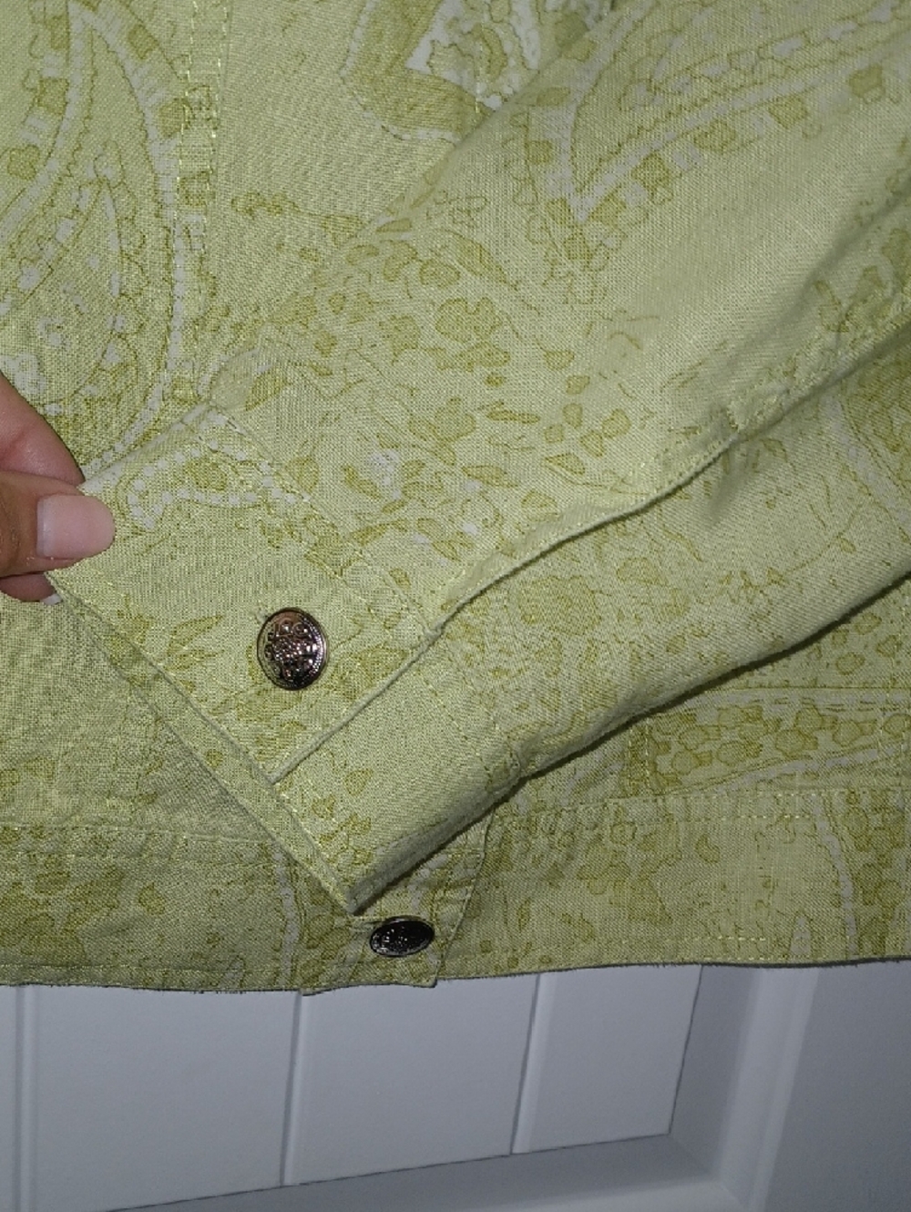 ☀️☀️Carole Little Light Green Paisley Linen Jacket - Picture 4 of 5